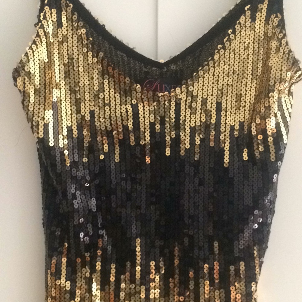 LUXE Evening  black and gold sequin Dress/ XS - Picture 3 of 7